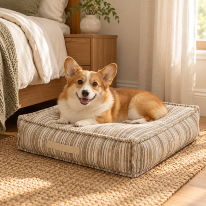 Striped Circular Gauze Storage Dog Bed