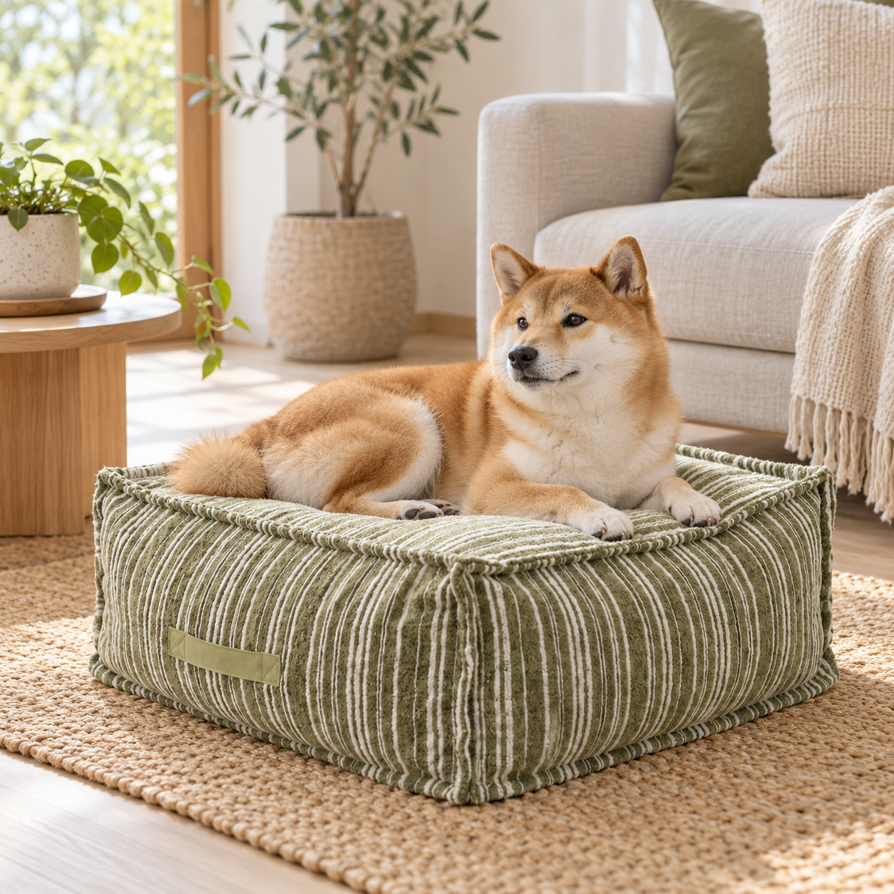 Striped Circular Gauze Storage Dog Bed plus