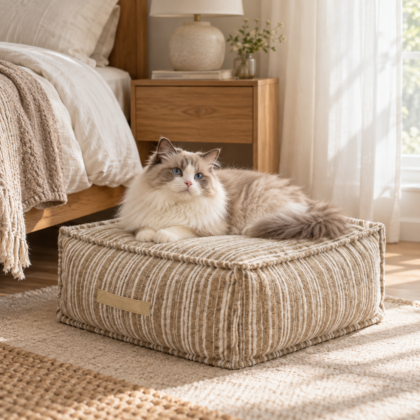 Striped Circular Gauze Storage Dog Bed plus