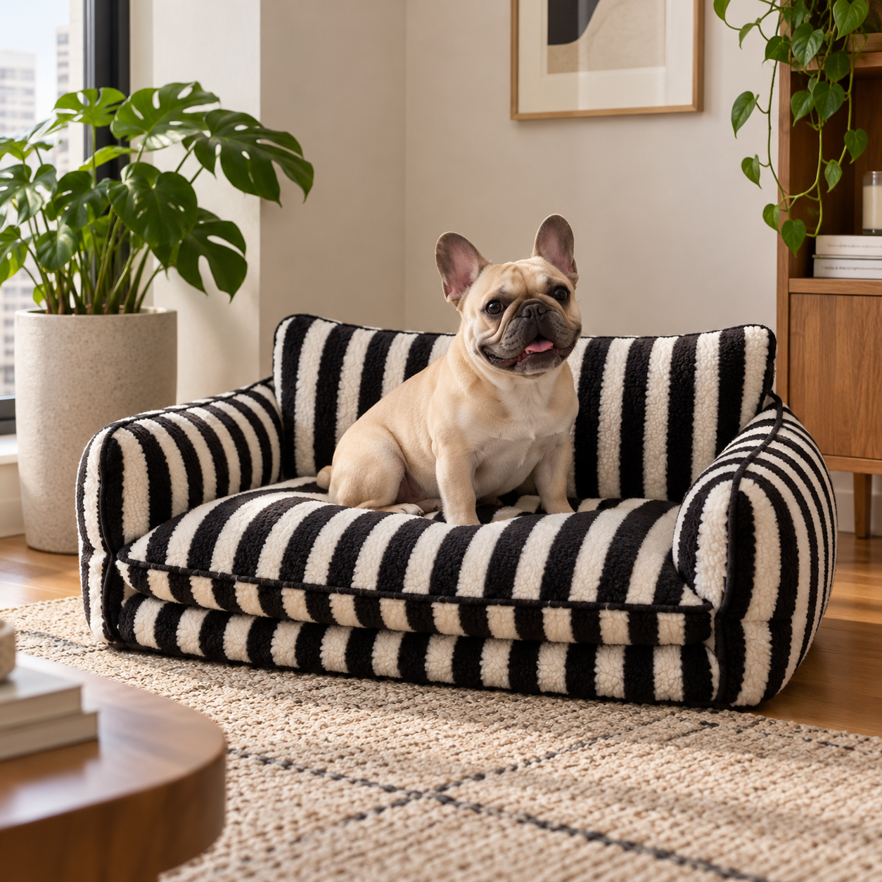 Striped Faux Lambswool Dog Sofa