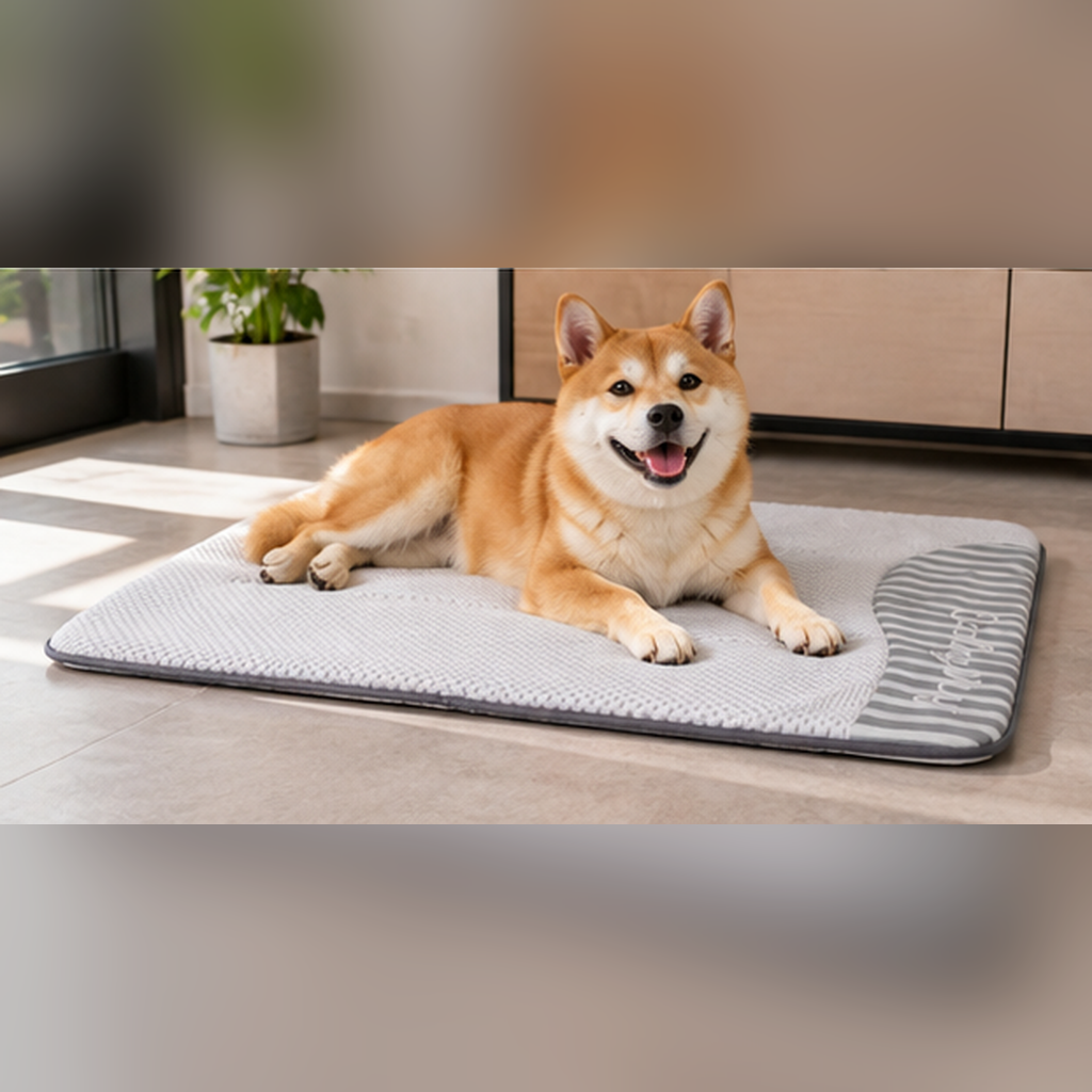 Striped circular gauze storage dog bed