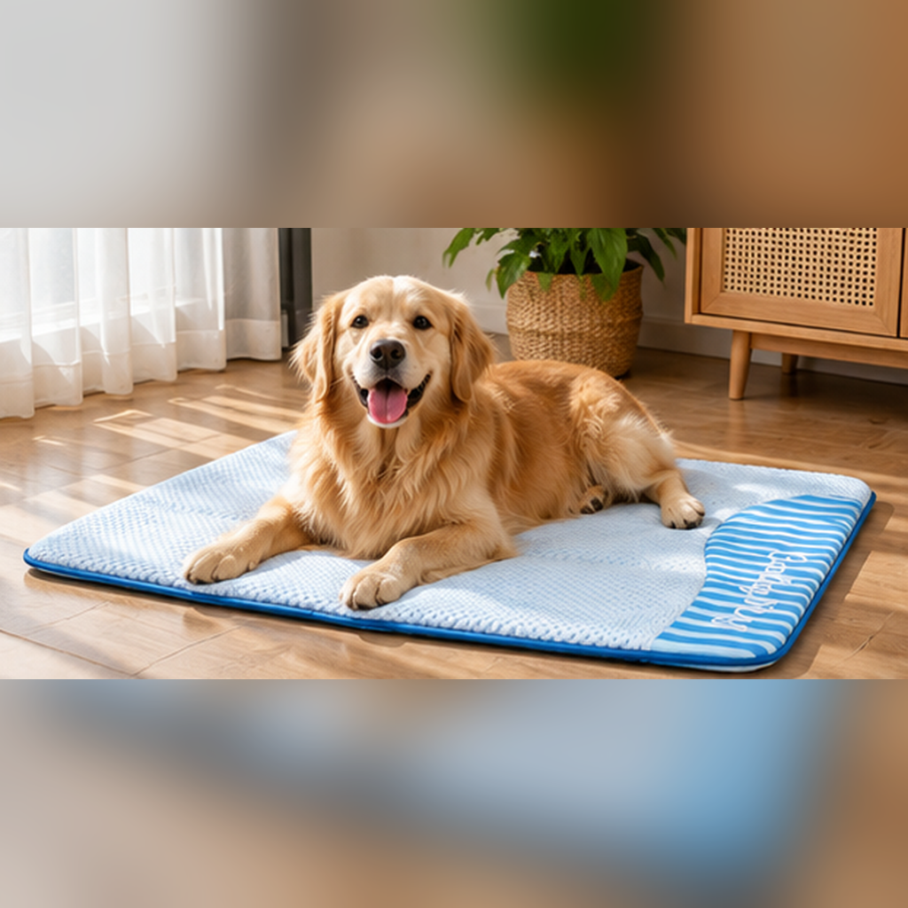 Striped circular gauze storage dog bed